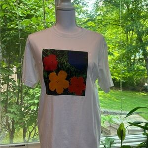 Uniqlo White Short Sleeve Tee with Floral Print